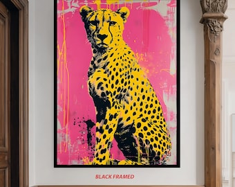 Neon Cheetah Canvas Print, Pink Yellow Pop Art, Graffiti Style