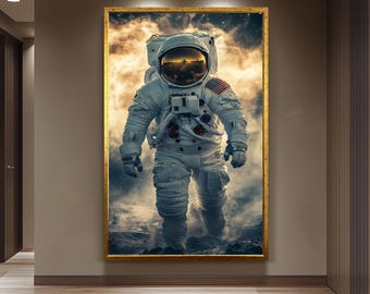 Epic Astronaut Moon Walk Wall Art in Realistic Sci-Fi Style with Space Dust and Helmet Reflection for Space Exploration Lovers Astronaut Art