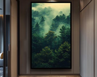 Mystical Foggy Forest Print, Enchanted Nature Wall Art, Misty Woodland Landscape, Serene Greenery Decor, Tranquil Wilderness Photography