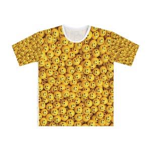 Funny Happy Face Men&#39;s Loose T-shirt, Playful Fashion Graphic Tee, Smile Print Casual Shirt, Positive Vibe Gift for Him, Comfy Summer Top