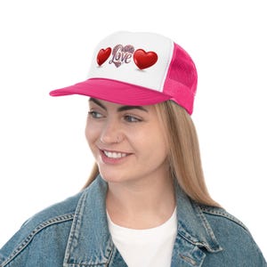 Valentine&#39;s Love Trucker Cap, Heart Hat, Romantic Gift, Couples&#39; Accessory, Sweetheart Cap, Valentine&#39;s Day, Love Themed