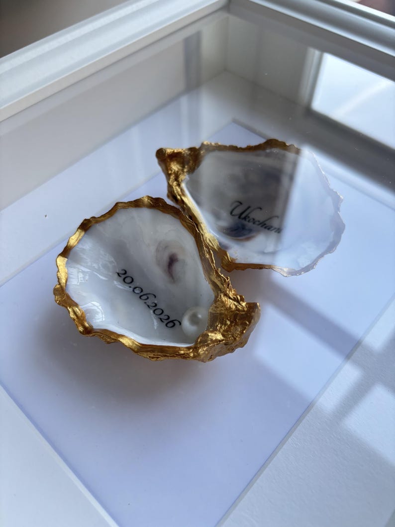 Personalizado Austernschale im Rahmen | Hochzeitsgeschenk für Brautpaar | Geschenk zur Hochzeit | Decoración Marítima imagen 7