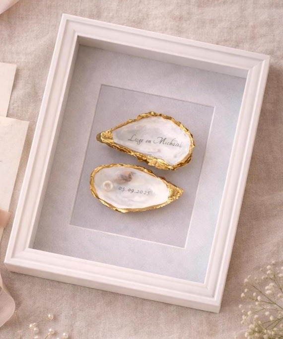 Personalisierte Austernschale im Rahmen | Hochzeitsgeschenk für Brautpaar | Geschenk zur Hochzeit | Maritime Dekoration