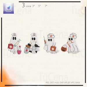 Halloween Nurse Embroidery File, Spooky Ghost with Medical Theme Stitch Design, Instant Download