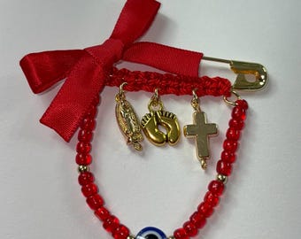 pregnancy safety pin (Virgin Mary ,baby feet,cross, evil eye)