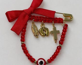 pregnancy safety pin (Virgin Mary ,baby feet,cross, evil eye)