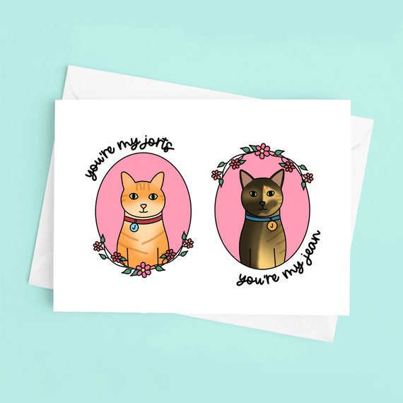 Jean and Jorts Cats Funny Valentine's Day Card Etsy