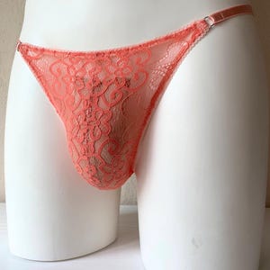 Men&#39;s Thongs | Lace Men&#39;s Thongs | Soft Coral Lace Men&#39;s Thongs | Exotic Transparent Thongs for Men | High Quality Bikini Thong Gift Set