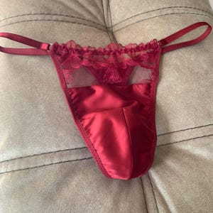 Men&#39;s Thongs gift|Burgundy color luxury men’s thong satin with lace, Lace men’s soft thong, men’s soft thong, A gift for him/High-quality