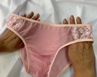 Mens thong Pink Mesh and Lace Mesh | Feminine Transparent Panties for Him Gift |  Black Sheer Briefs| Size XS-XXXL | crossdresser lingerie