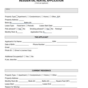 Residential Rental Application Form - Tenant PDF & Word Template