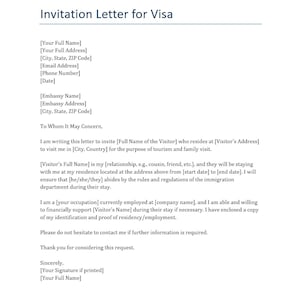 Plantilla de carta de invitación para visa (Word y PDF editables)