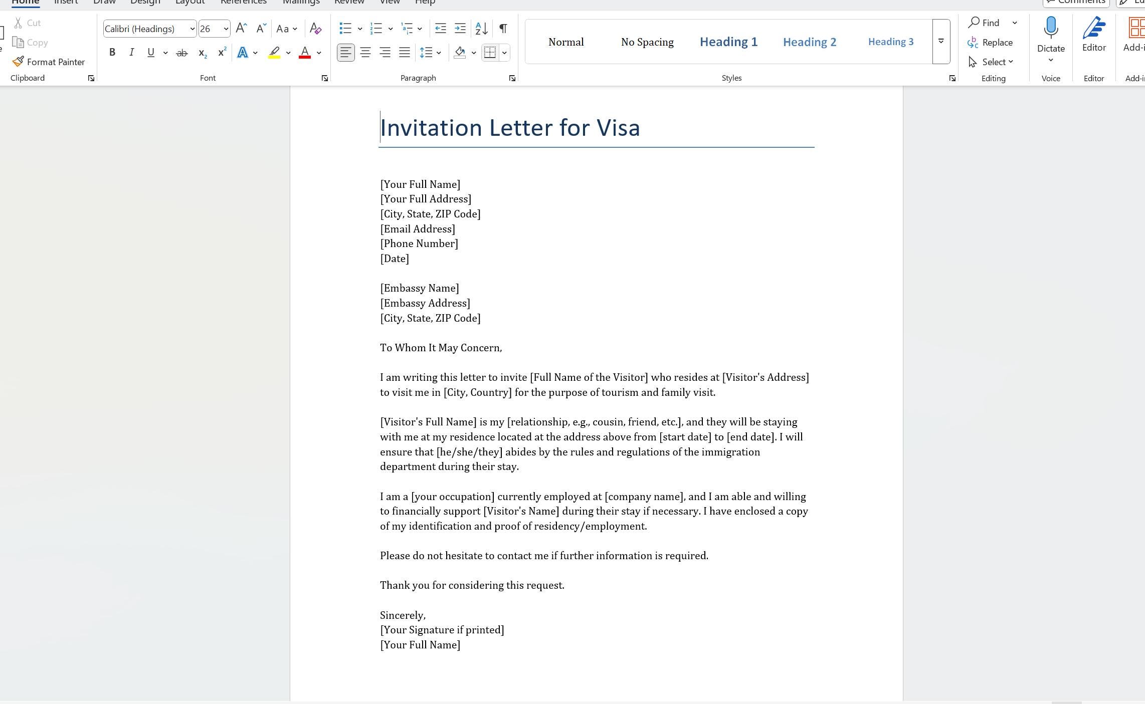 Invitation Letter for Visa Template (editable Word & PDF) - Etsy
