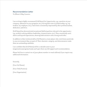 Plantilla de carta de recomendación profesional (Word)