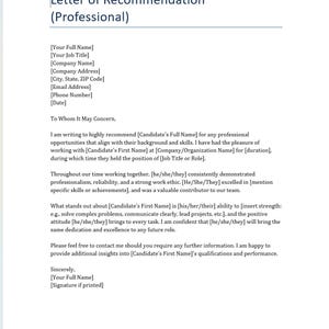 Plantilla de carta de recomendación profesional (Word editable)