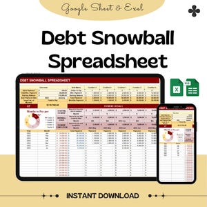 Debt Snowball Spreadsheet | Debt Payoff Tracker  | Credit Card & Loan Repayment Planner | Google Sheets | Budgeting and Finance Tool |