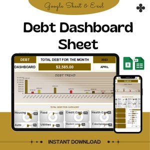 Debt Dashboard Sheet | Ultimate Debt Tracker  | Financial Planner and Budget Log | Loan & Credit Card Management | Instant Download