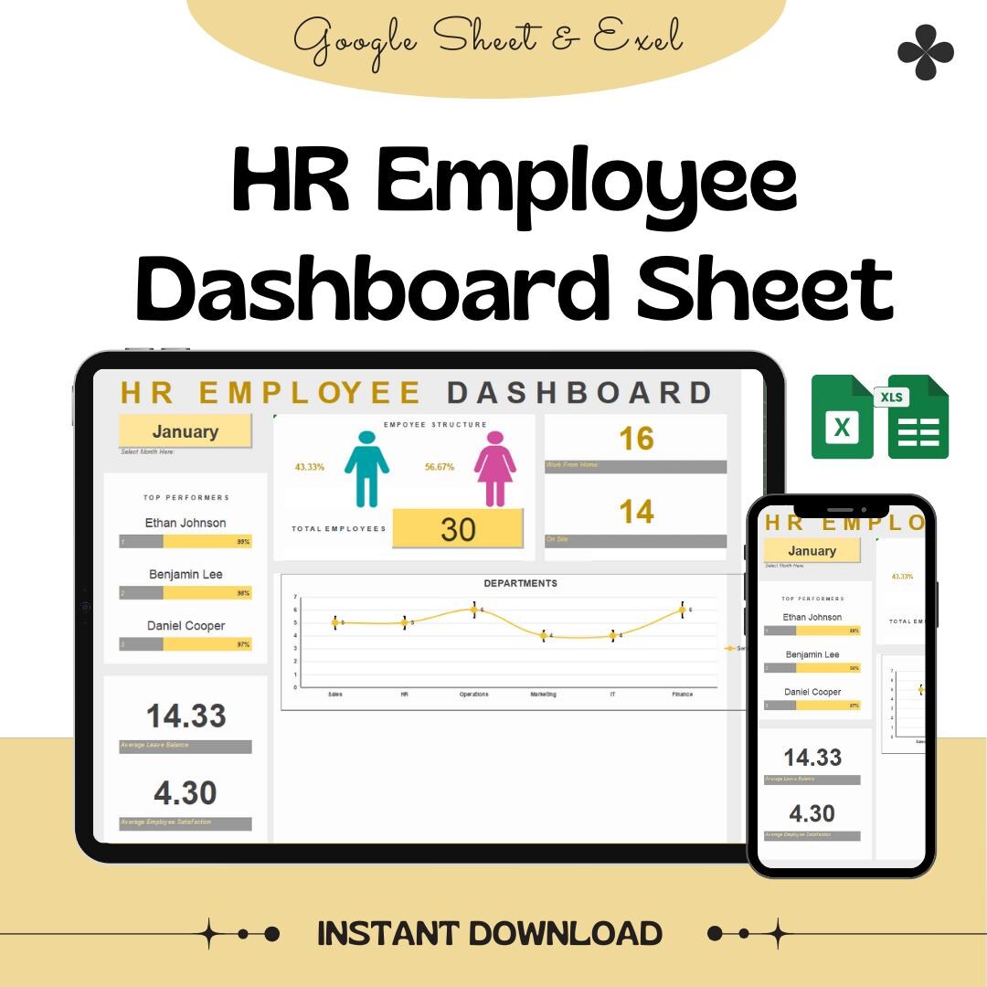 HR Employee Dashboard Sheet | Google Sheets and Excel | Employee ...