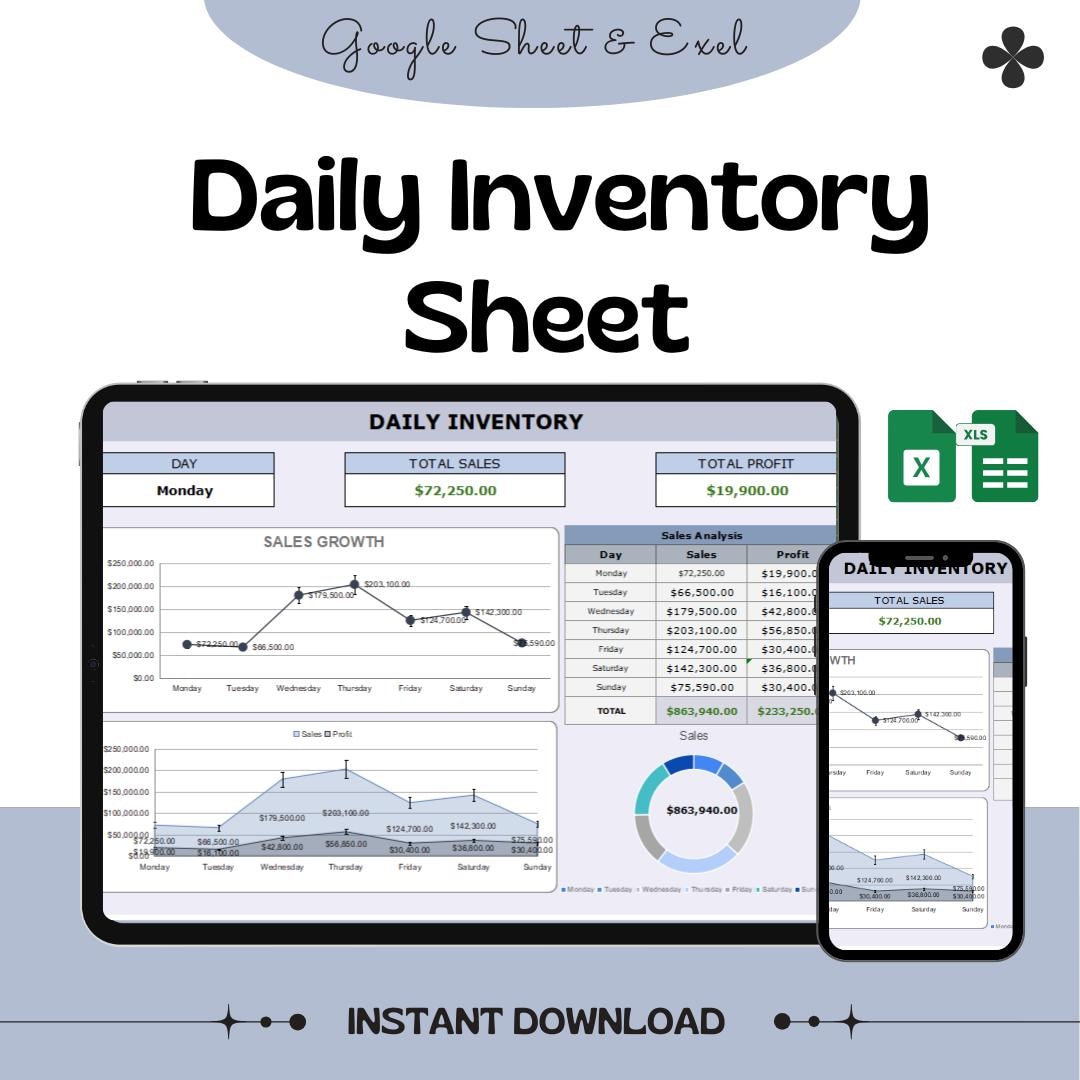 Daily Inventory Sheet | Google Sheets and Excel Template | Sales ...