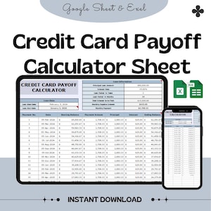 Credit Card Payoff Calculator Sheet - Excel & Google Template for Managing Debt and Payments - Instant Download for Financial Planning