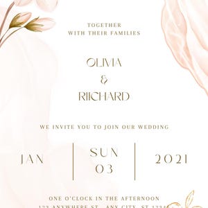 Modern Wedding Invitation Template, Printable PDF + Canva Editable, Floral Design – Instant Download