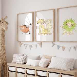 Lion King Watercolor Printable | Simba, Nala, Timon, Pumbaa, Mufasa, Rafiki & Zazu | Kids Room Digital Download Wall Art