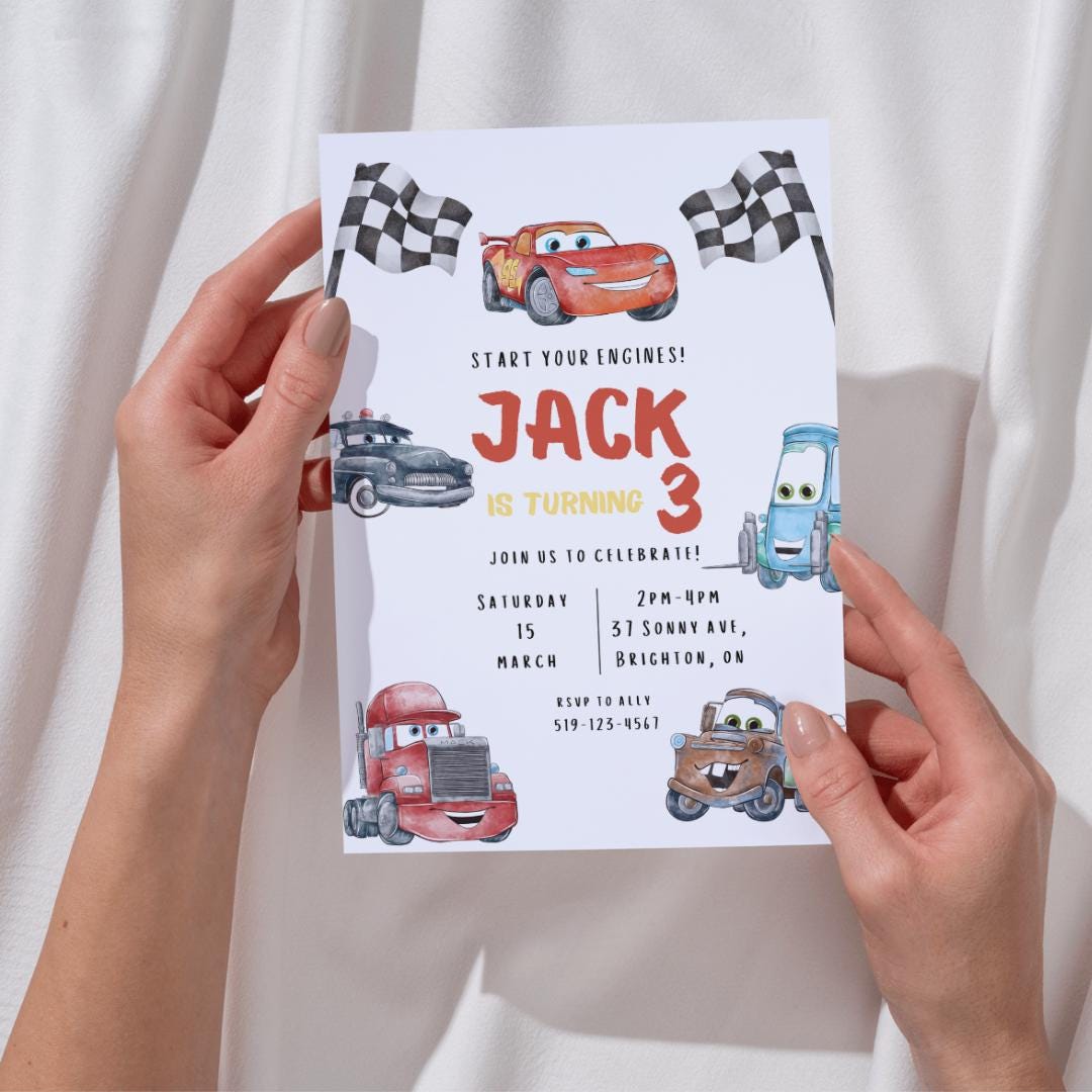Lightning Birthday McQueen Invitation for Boys – Cars Theme – Editable Canva Template – Instant Download – Customizable Party Invite