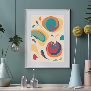 Moderne abstrakte organische Form Wandkunst | Minimalistischer Digital Print mit fließenden Kurven | Beruhigendes neutrales Poster für ruhiges Wohndekor