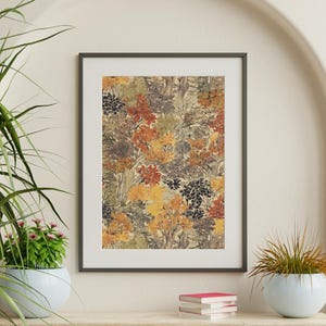 Autumn Forest Abstract Wall Art Printable | Earthy Digital Landscape with Gold Red Orange Leaves | Cozy Rustic Woodland Fall Decor Download