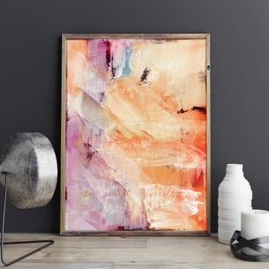 Warm Abstract Printable Wall Art | Colorful Textured Digital Painting | Peach Orange Modern Art for Office or Creative Living Room