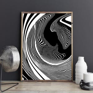 Black and White Optical Illusion Art Print | Abstract Printable Wall Art with Wavy Line Pattern | Bold Monochrome Digital Download Decor