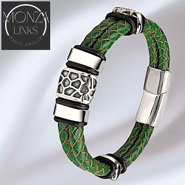 Cracked Earth Charm Braided Leather-style Bracelet, Modern Jewellery for Men and Women, Multiple Colour Options.
