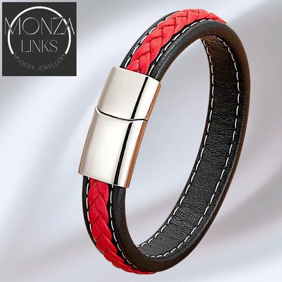 Bracelet Cuir Tressé Rouge Homme/Femme - Fermoir Alliage - Mode Bohème