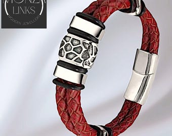 Cracked Earth Charm Braided Leather-style Bracelet, Modern Jewellery for Men and Women, Multiple Colour Options.