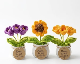 Handmade Crochet Potted Flowers, Desk Office Decor, Long-Lasting Alternative, Gift for Her