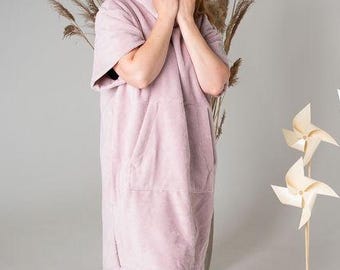 Towel Poncho for Adult, Dusty Pink Hooded Cover Up for SPA, Gift for Mothers