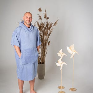Blue Bamboo Cotton Beach Poncho: Hooded Changing Robe