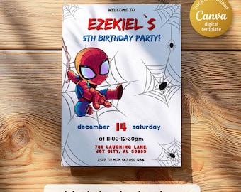 Printable Boy Birthday Invitation, superhero birthday invite, spidey friends invitation, spiderman birthday party invite, super hero