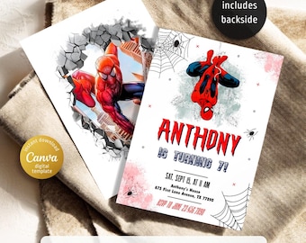 Spiderman Birthday invitation, comics Superhero invite, printable editable Spidey Party invite template, Spider-Man digital template