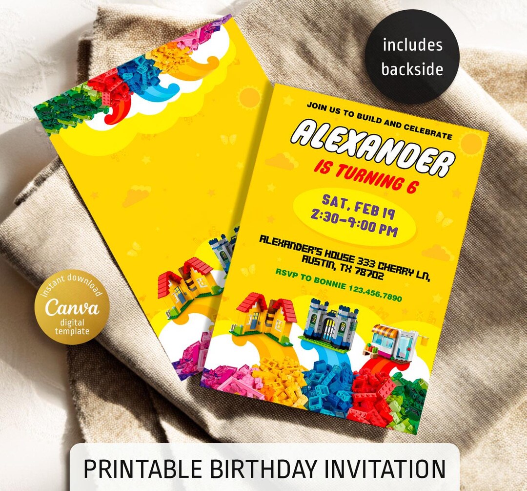 Building Blocks Invitation, Building Blocks Invite, Printable Editable ...