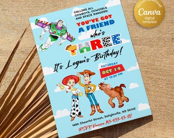 Toy Story Woody invitation, 3rd Bday To Infinity Beyond editable invitation, printable birthday Toy Story invite, boy girl birthday invite