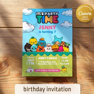 Invitation d'anniversaire de Toca Boca, invitation numérique de tocaboca, fête de Toca Boca Life, modèle modifiable imprimable de jeu vidéo, invitation d'anniversaire de fille