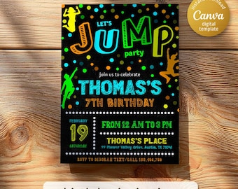 Editable Jump invite, Trampoline Birthday invitation, boy girl birthday, electronic invitation, Jump Phone Invite template, Play Party