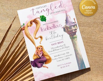 Princess Rapunzel Birthday invitation, Girl editable invite template, castle printable invitation, once upon a time royal party, Rapunсel