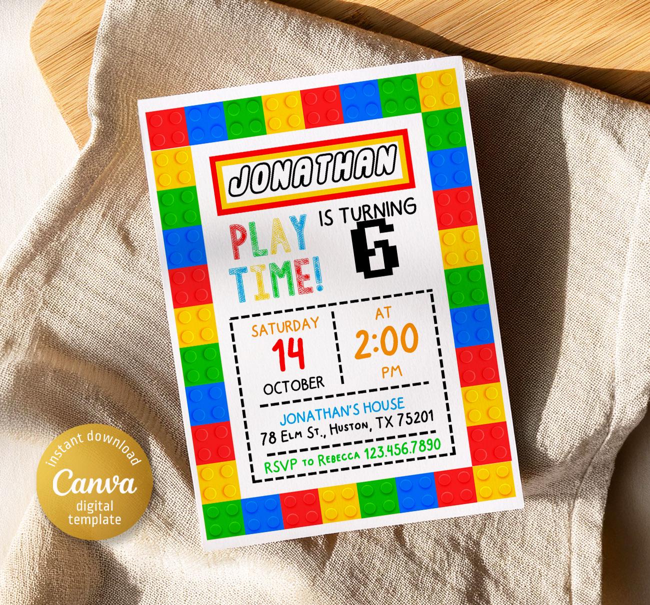 Building Blocks Invitation, Building Blocks Invite, Printable Editable ...