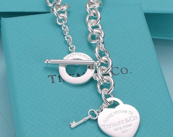 Please Return To Necklace, Heart & Key Charm Necklace, Sterling Silver Necklace, Designer Necklace, Tiffanys and Co Jewelry, Gift for Her