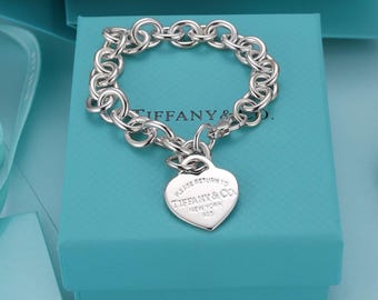 Tiffany&#39;s Bracele, Sterling Silver Bracelet, Heart Tag Charm Bracelet, Designer Bracelet, Personalized Bracelet, Gift for Her