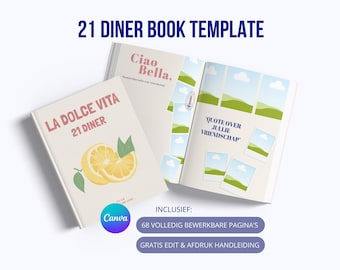 21 Diner Boek Template 'La Dolce Vita' | Stijlvol & Aanpasbaar | Canva Sjabloon | Verjaardagsboek | Voor je beste vriendin, zus, collega