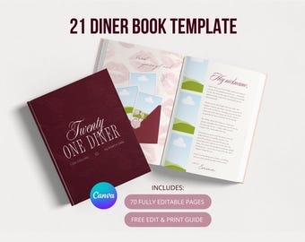 21 Diner Boek Template 'Burgundy Blush' | Stijlvol & Aanpasbaar | Canva Sjabloon | Verjaardagsboek | Voor je beste vriendin, zus, collega