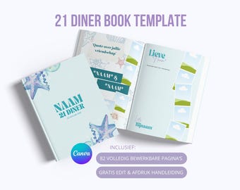 21 Diner Boek Template 'Ocean Breeze' | Stijlvol & Aanpasbaar | Canva Sjabloon | Verjaardagsboek | Voor je beste vriendin, zus, collega